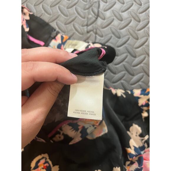 Anthropologie Elevenses Floral Tansy Ruffle Pants Size 4 Black Satin Wide Leg - Picture 7 of 11